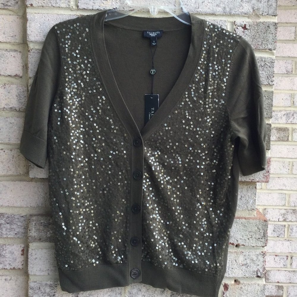 Talbots Sequin Short Sleeve Cardigan